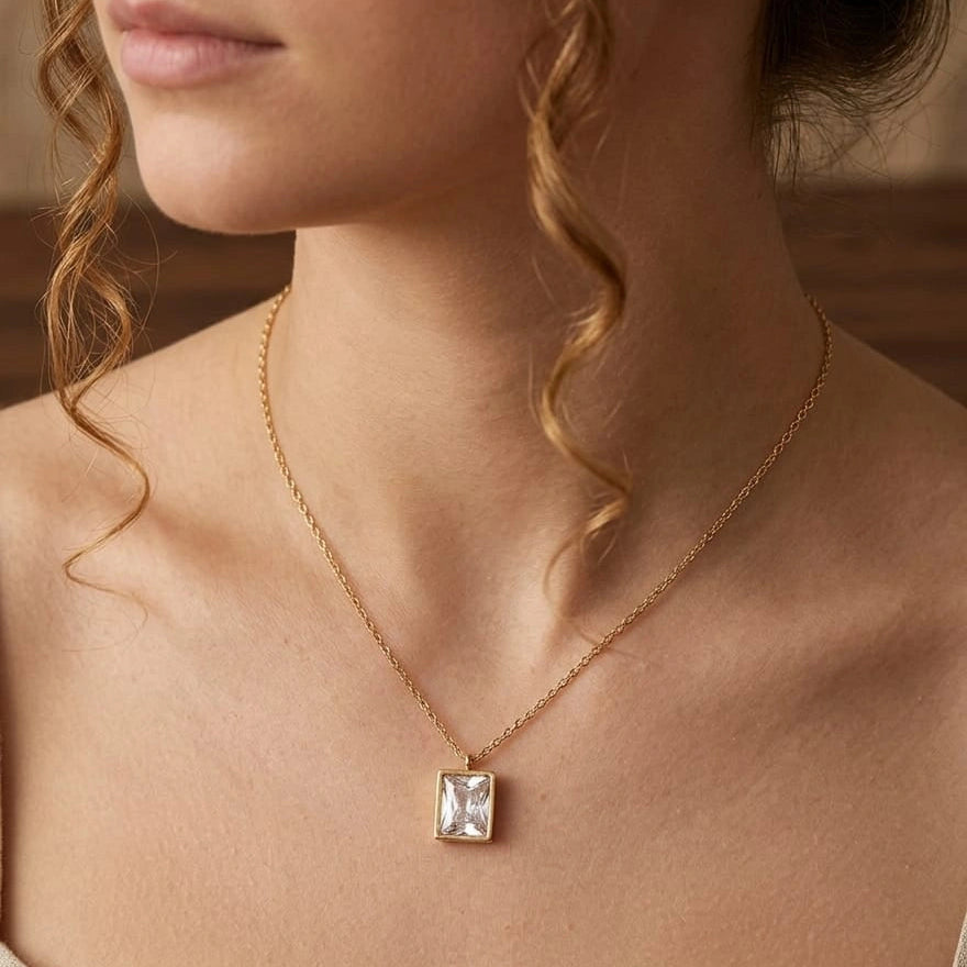 Crystal Square Gold Necklace