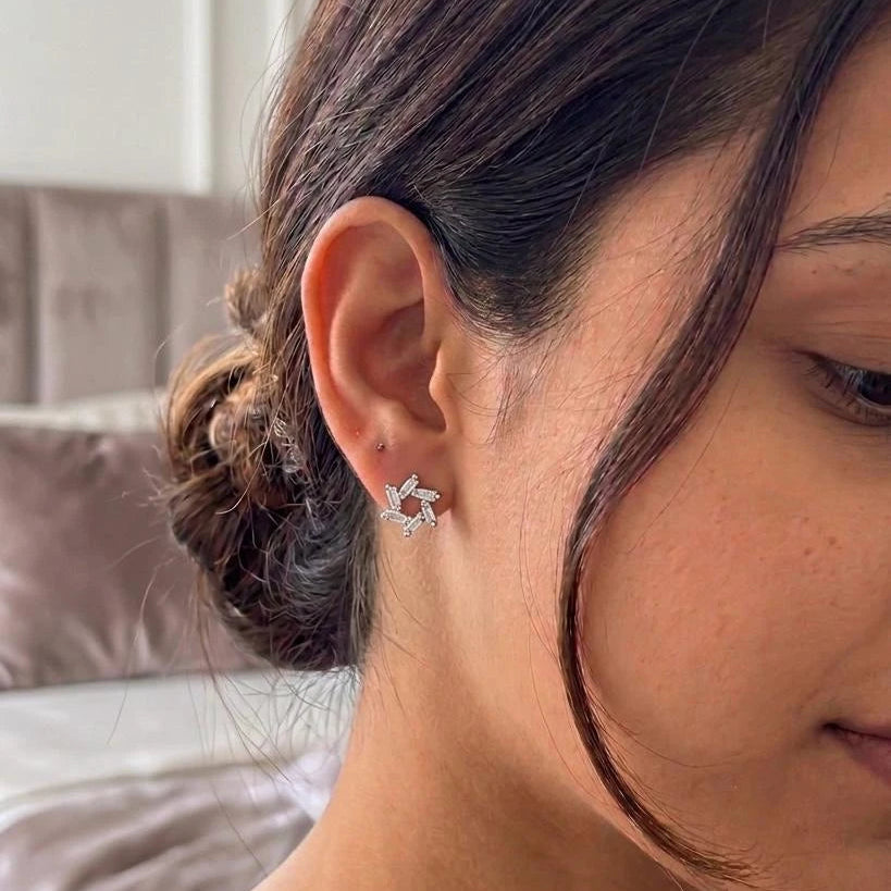 CrystalPinwheel Silver Stud Earrings