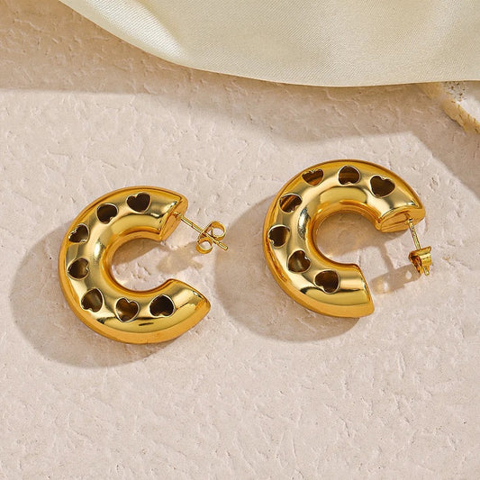 Bold Gold-Plated Hollow Heart Hoop Earrings