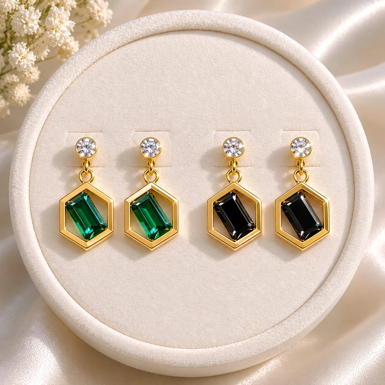 Emerelle Hexa Gem Drop Earrings
