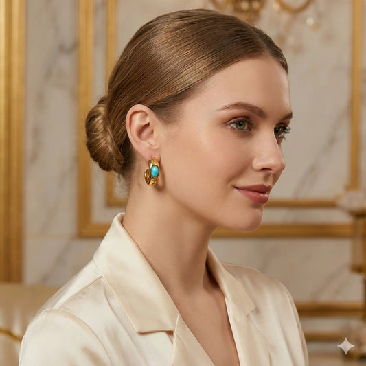 Elegant Gold-Plated Turquoise Earrings