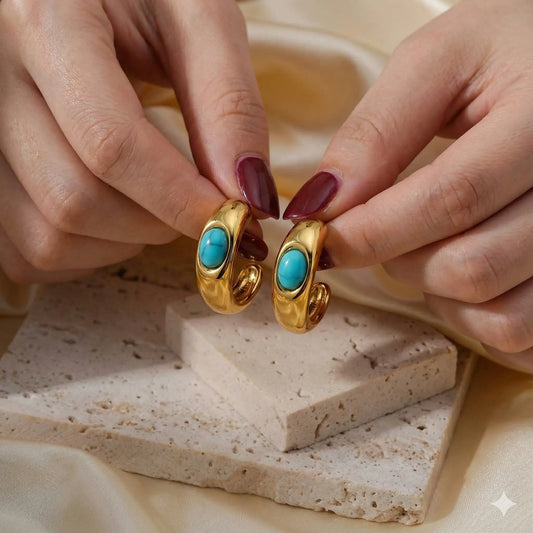 Elegant Gold-Plated Turquoise Earrings