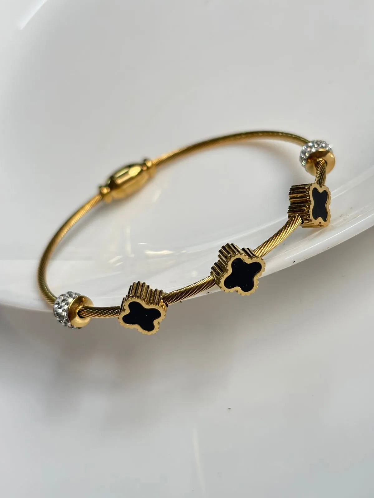 Black Flower Gold Kada