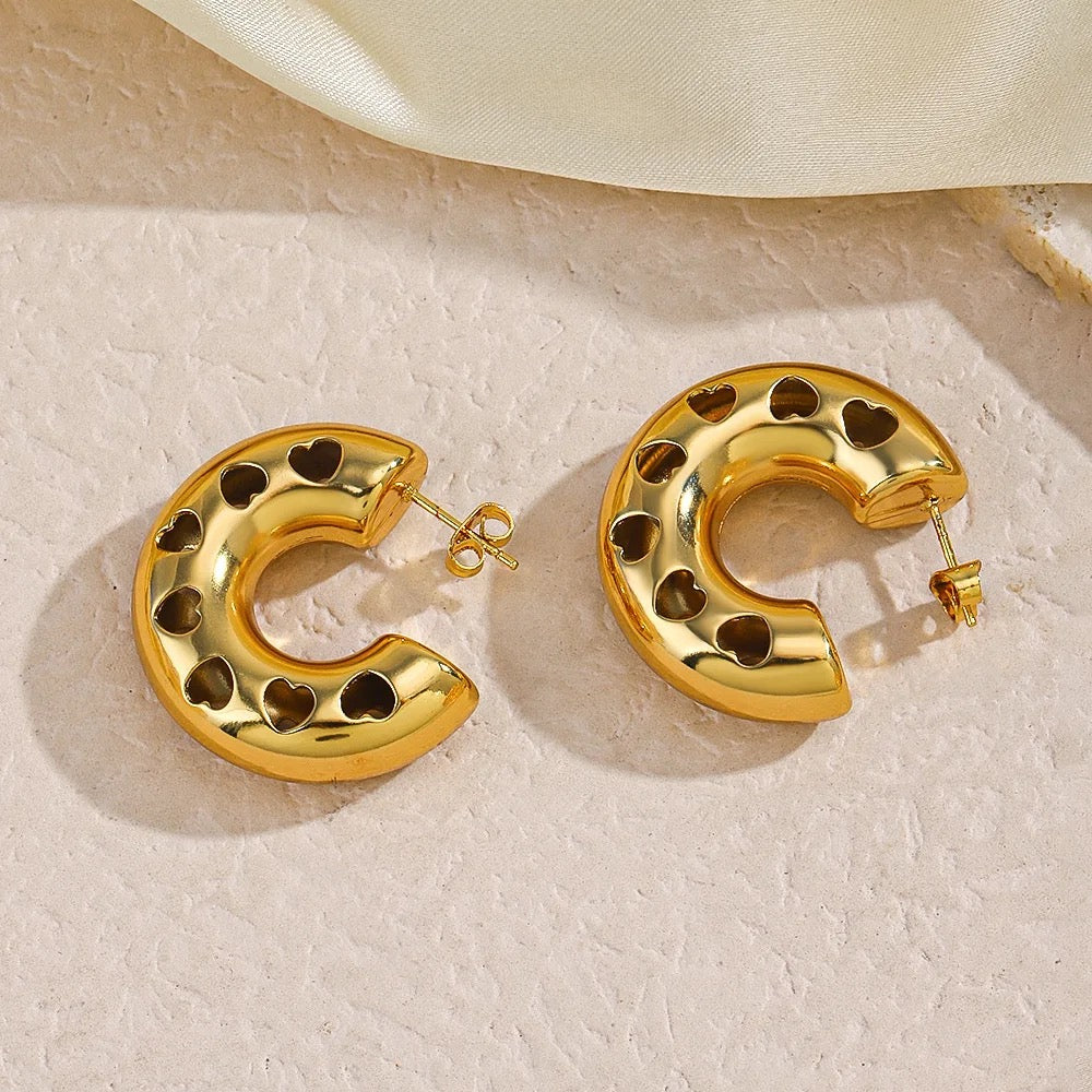 Bold Gold-Plated Hollow Heart Hoop Earrings