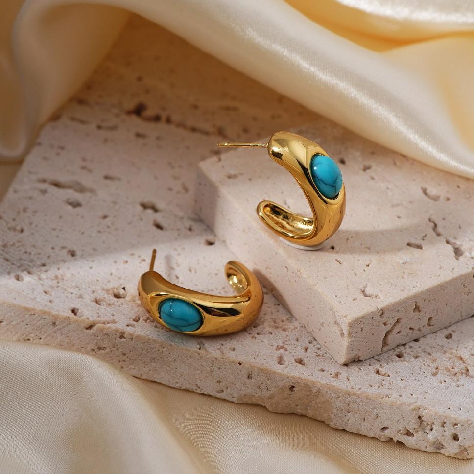 Elegant Gold-Plated Turquoise Earrings