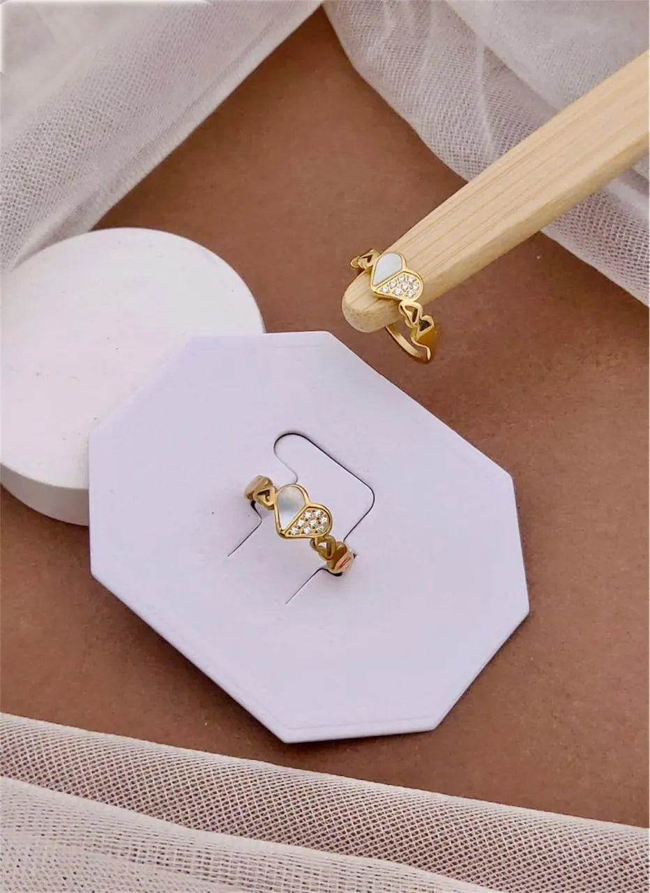 Golden Split Heart Anti-Tarnish Ring