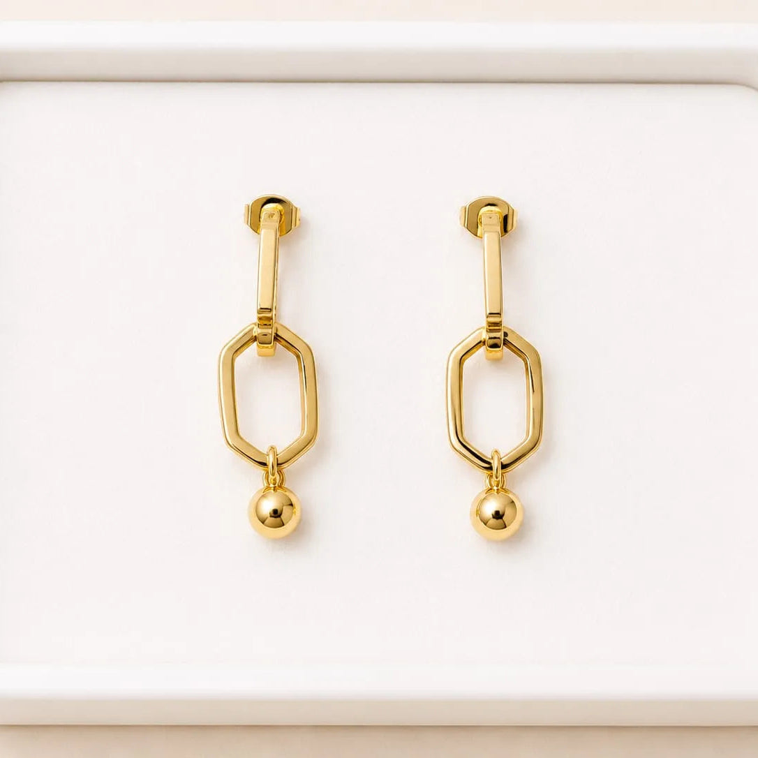 Golden Orb Link Drop Earrings