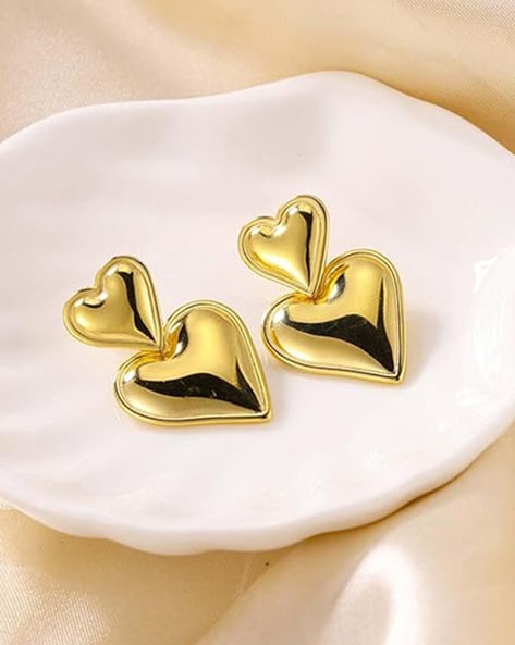 Gold Plated Double Heart Earrings | Stylish & Trendy Imitation Jewellery