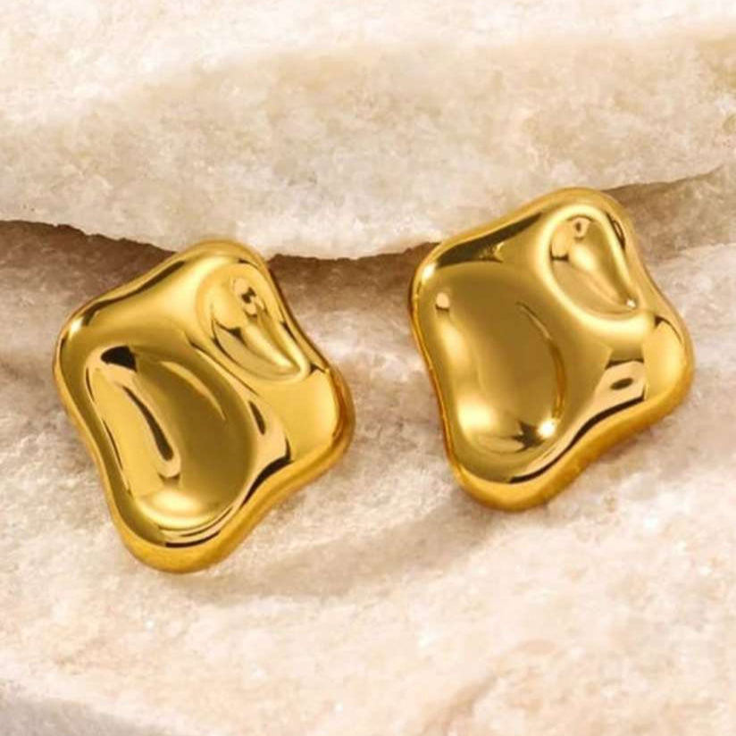 Abstract Gold-Plated Fluid Stud Earrings