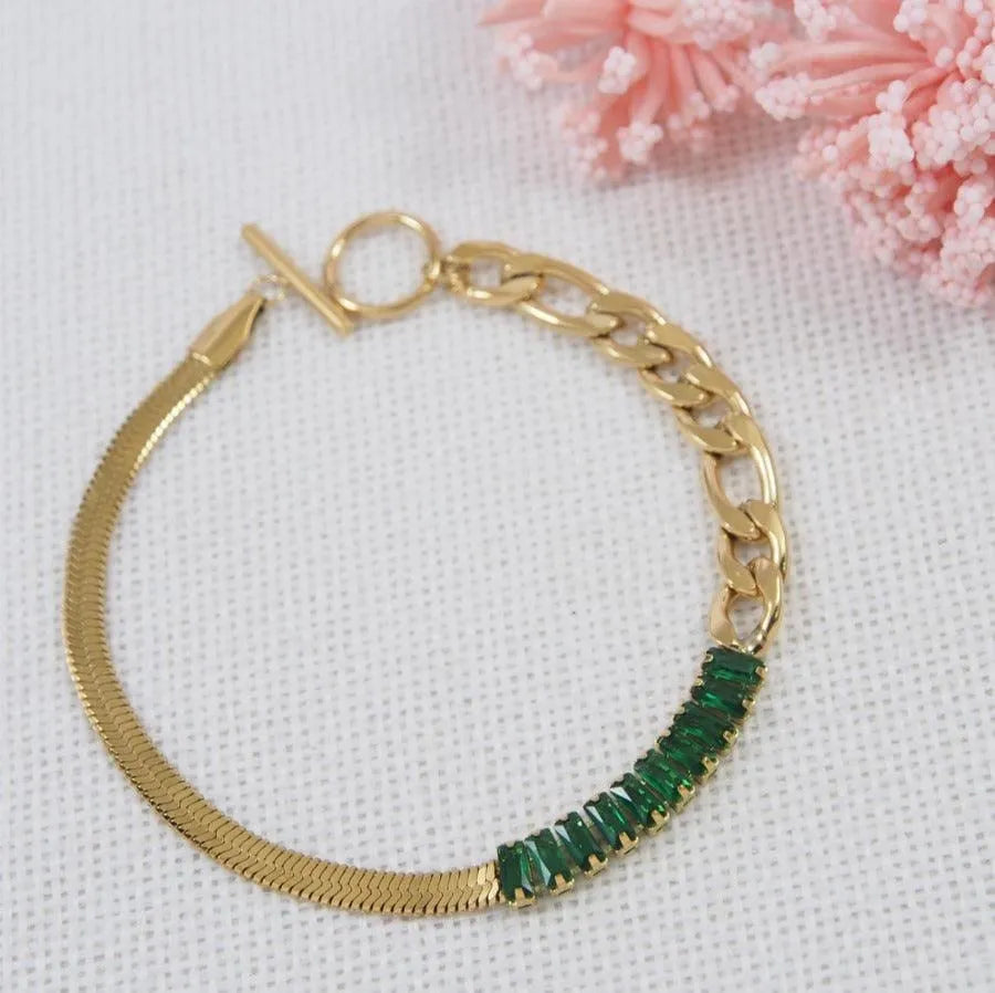 Emerald Glow Gold Anti-Tarnish Bracelet
