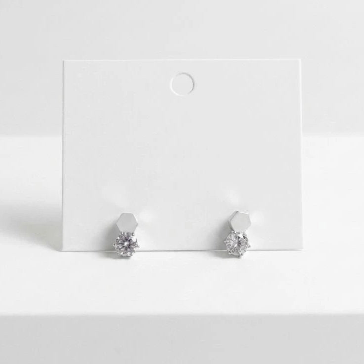 LunaHex Silver Crystal Stud Earrings