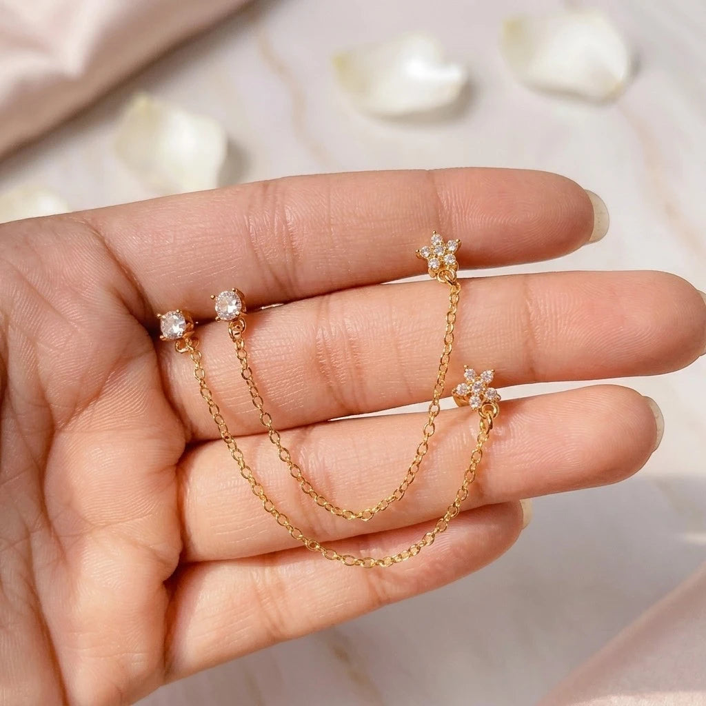Luna Floral Double Chain Ear Piercing