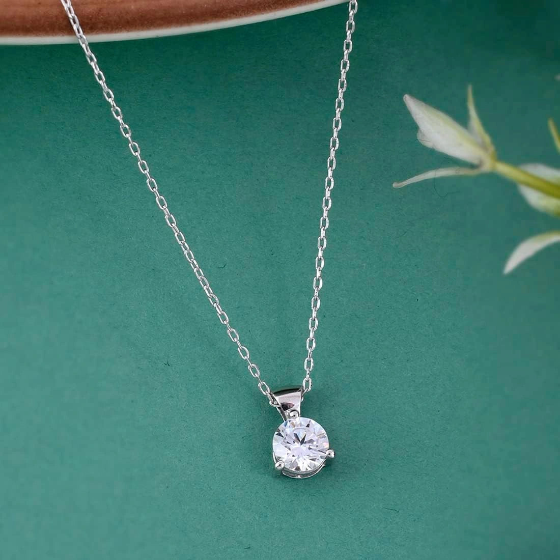 Luna Solitaire Silver Necklace