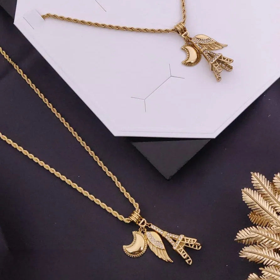 Moon Wings Gold Charm Necklace