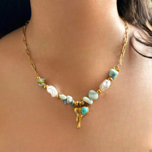 Antique Turquoise Gold Chain Necklace