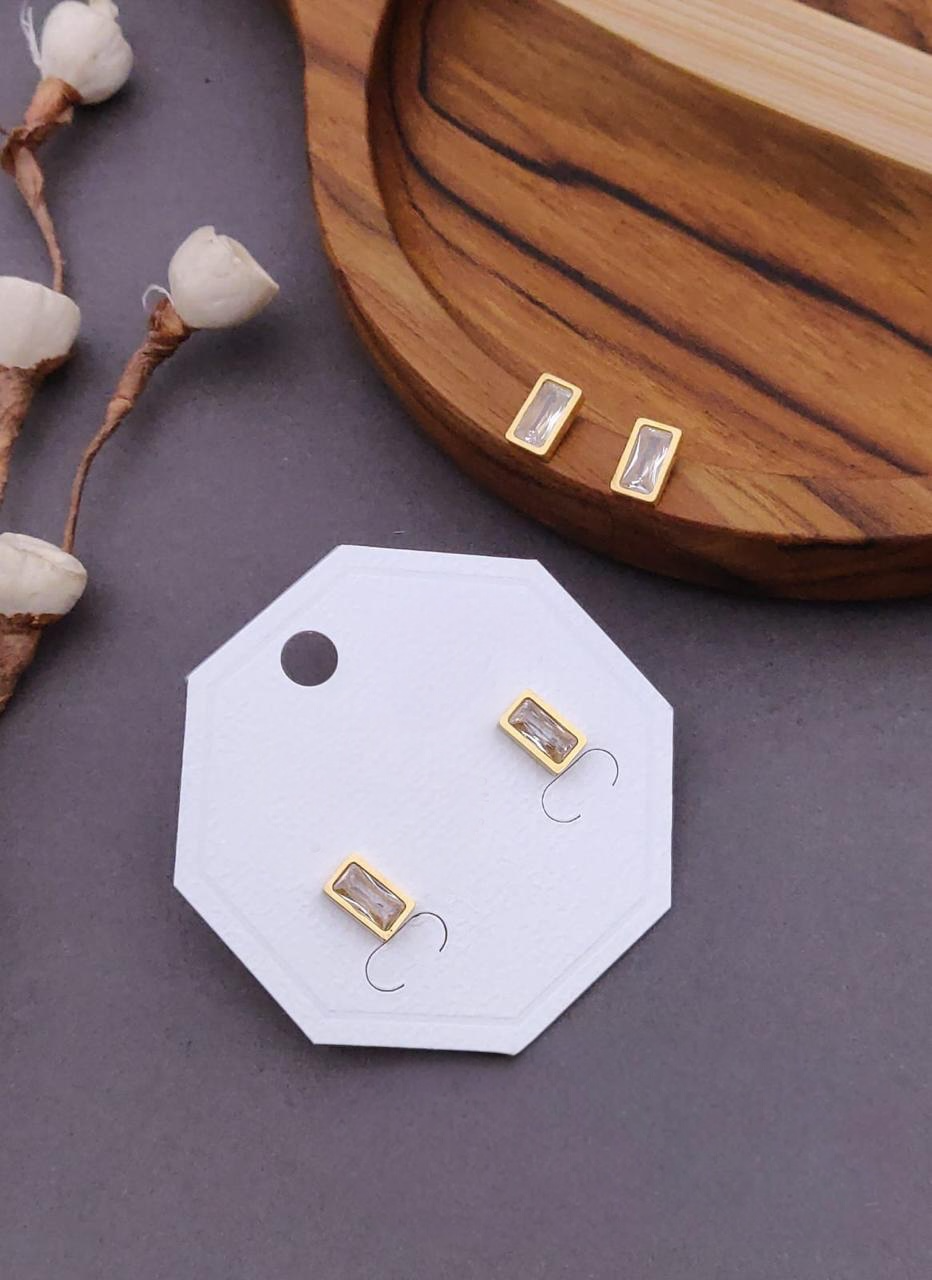 Minimalist Gold-Plated Baguette Crystal Stud Earrings
