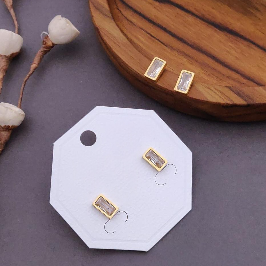 Minimalist Gold-Plated Baguette Crystal Stud Earrings