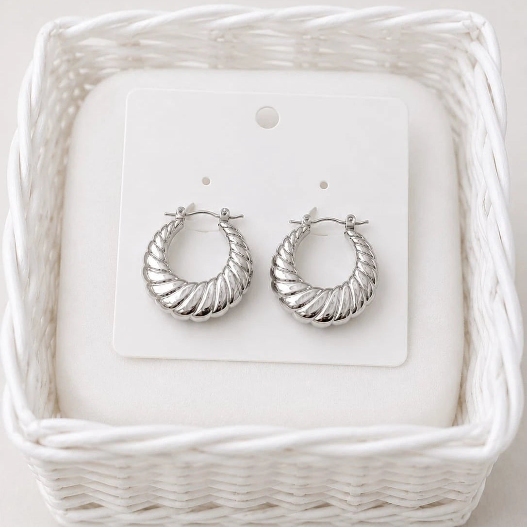 Selene Twist Silver Hoop Earrings