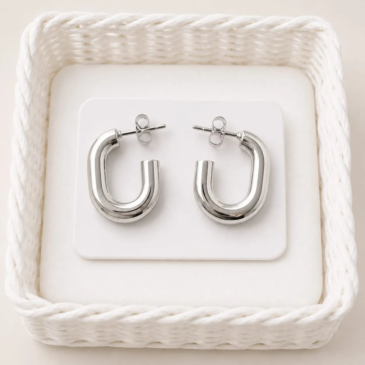 Silver Modern U Hoop Earrings