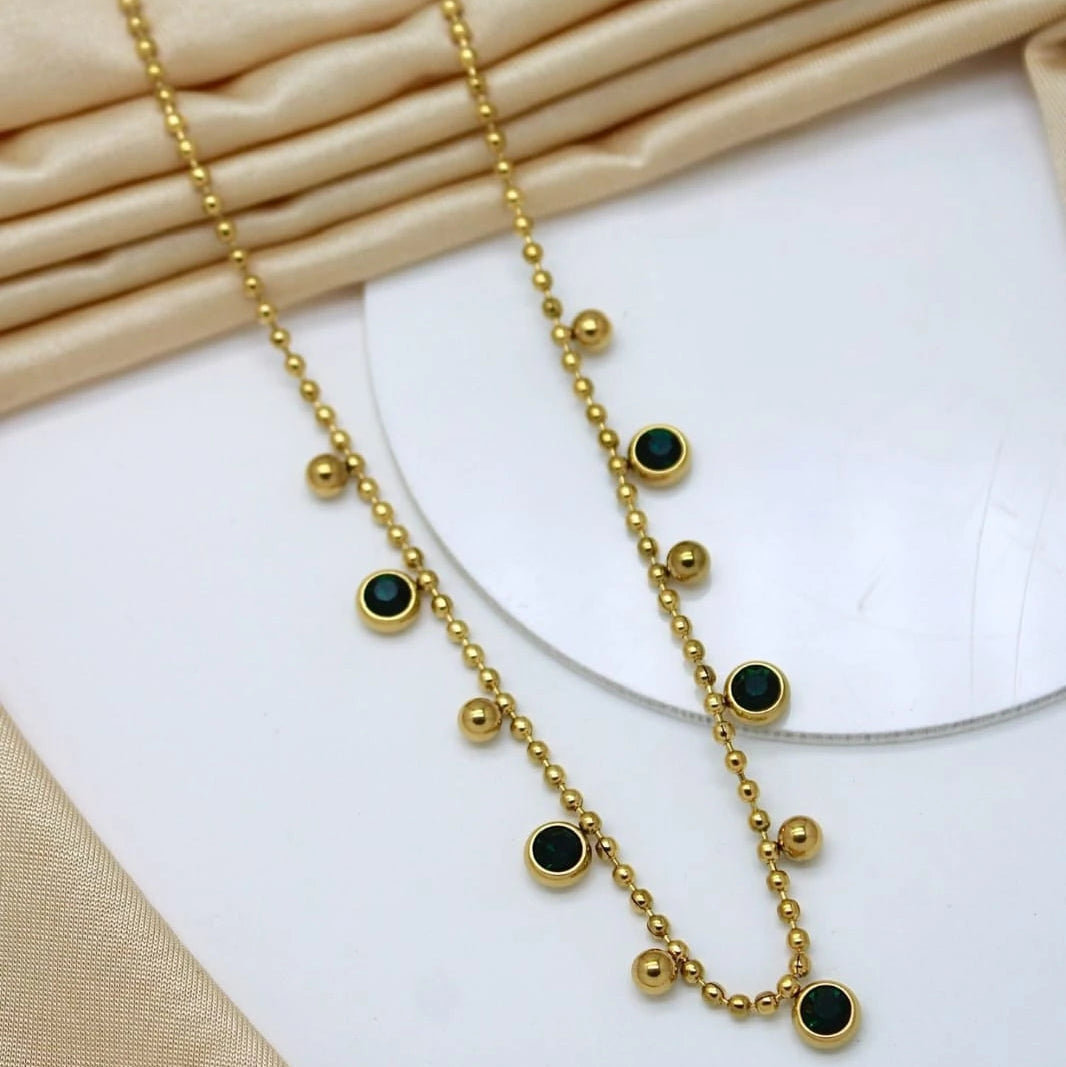 Gold Green Beaded Tanmaniya Necklace