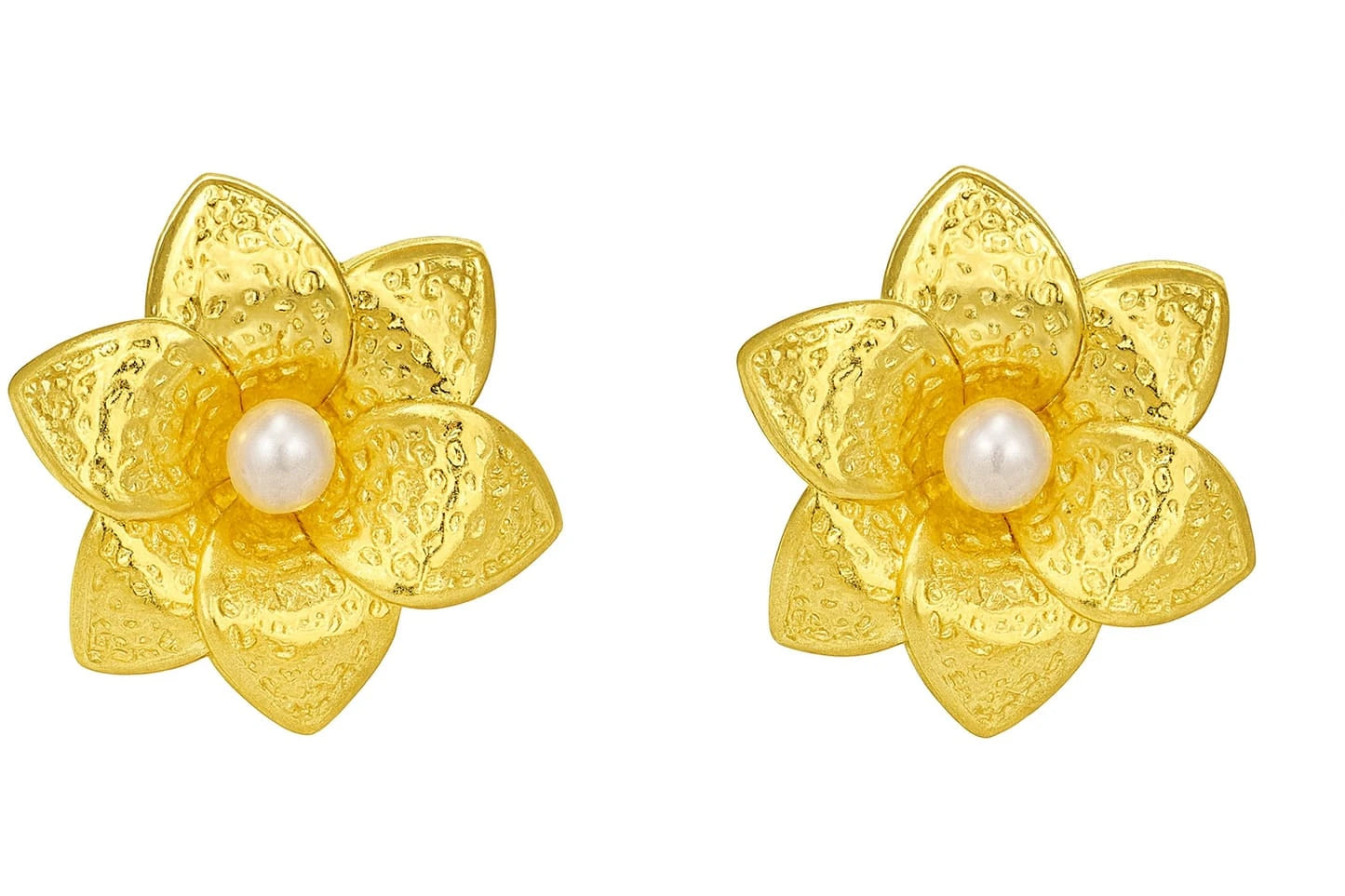Golden Pearl Bloom Stud Earrings