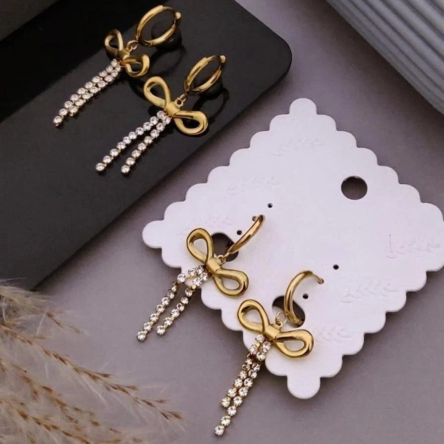 . Crystal Bow Tassel Drop Earrings