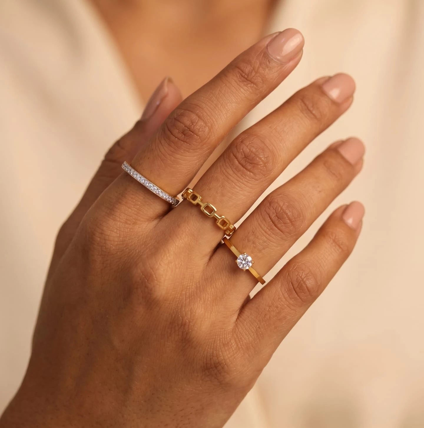 Crystal Chain Dual Band Ring