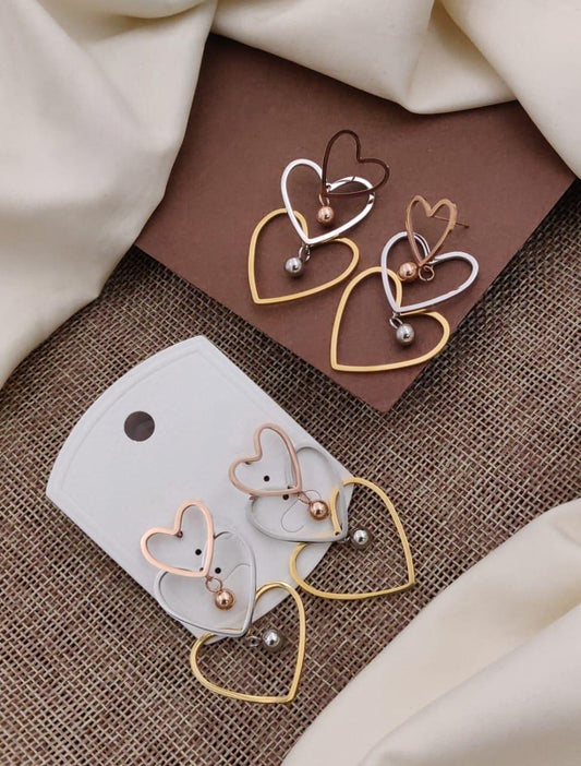 Multi-Tone Heart Droplet Dangle Earrings