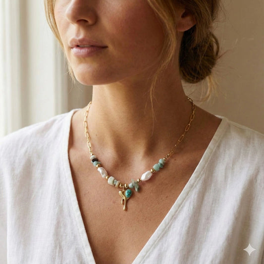 Antique Turquoise Gold Chain Necklace