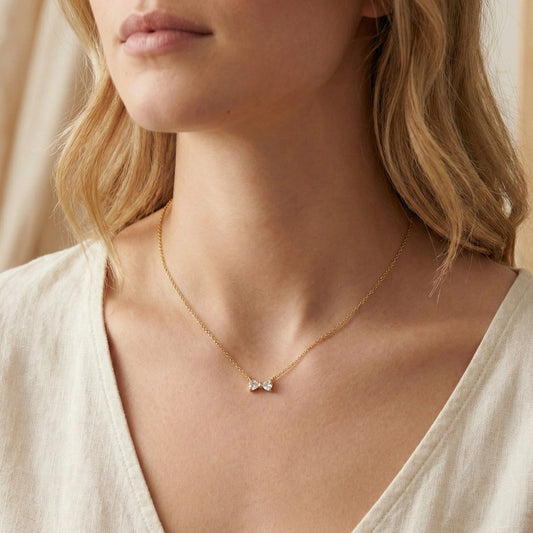 Diamond Bow Gold Necklace