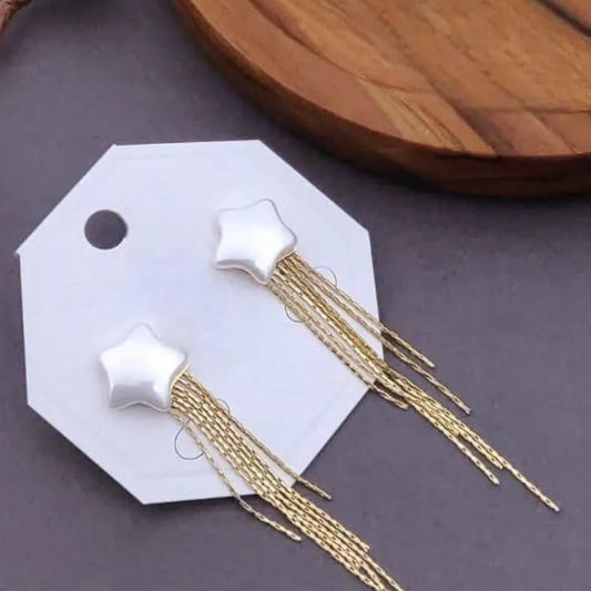 Elegant Pearl Star Tassel Earrings