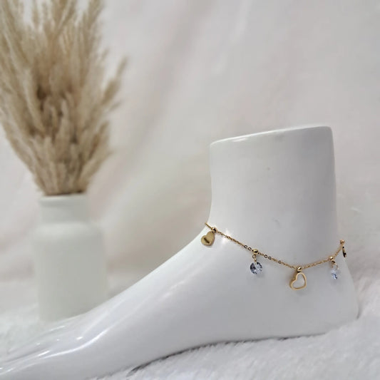 Gold Heart Crystal Charm Anklet