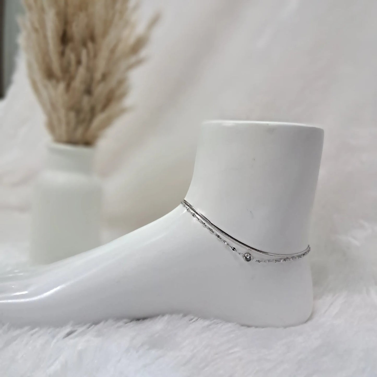 Silver Bright Simple Anklet