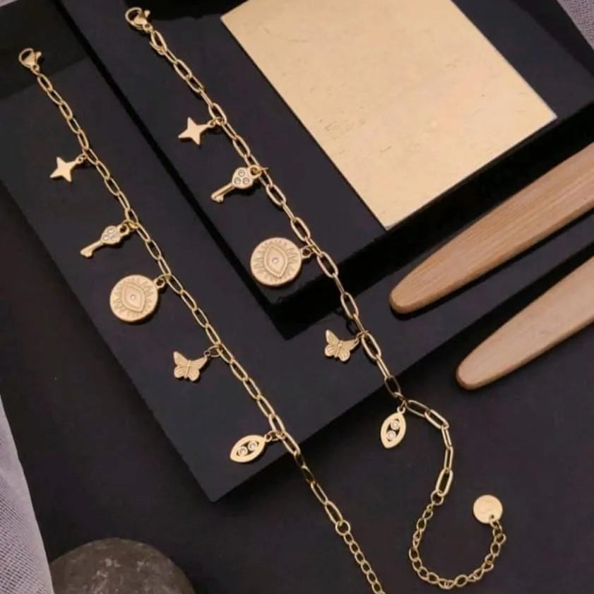 Golden Charm Link Bracelet