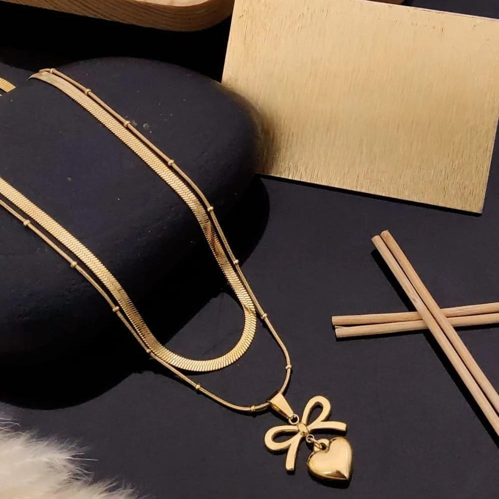 Bella Amore Bow Heart Layered Necklace