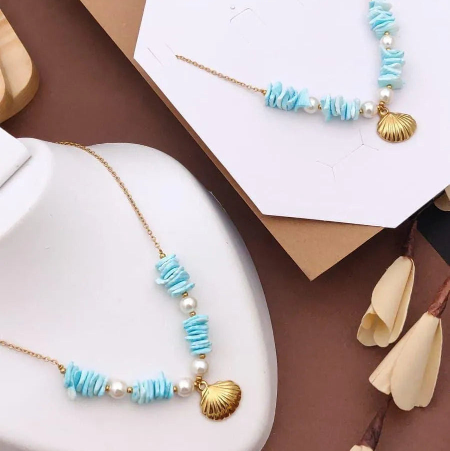 Blue Shell Pearl Gold Necklace