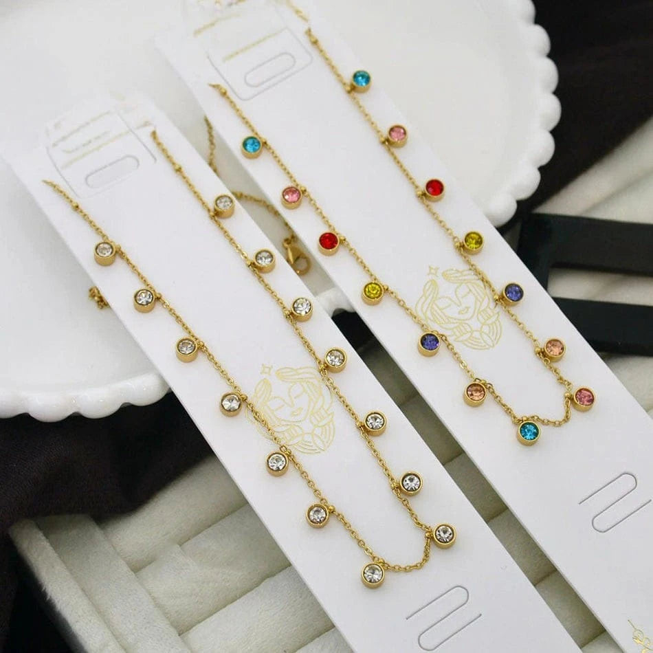 Multicolor Gold Bezel Chain Tanmaniya Necklaces
