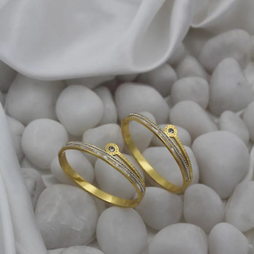 Gold kada with Diamond Line Accents