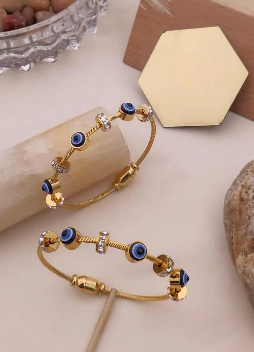 Gold & Sapphire Evil Eye Charm Kada