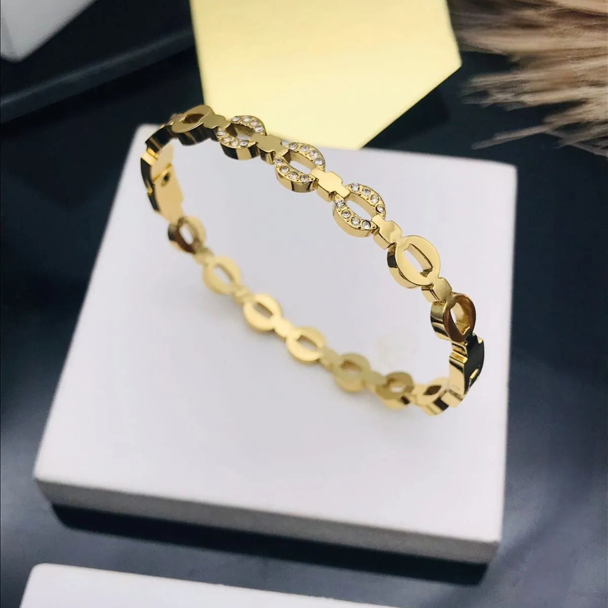 Crystal Infinity Link Gold Kada