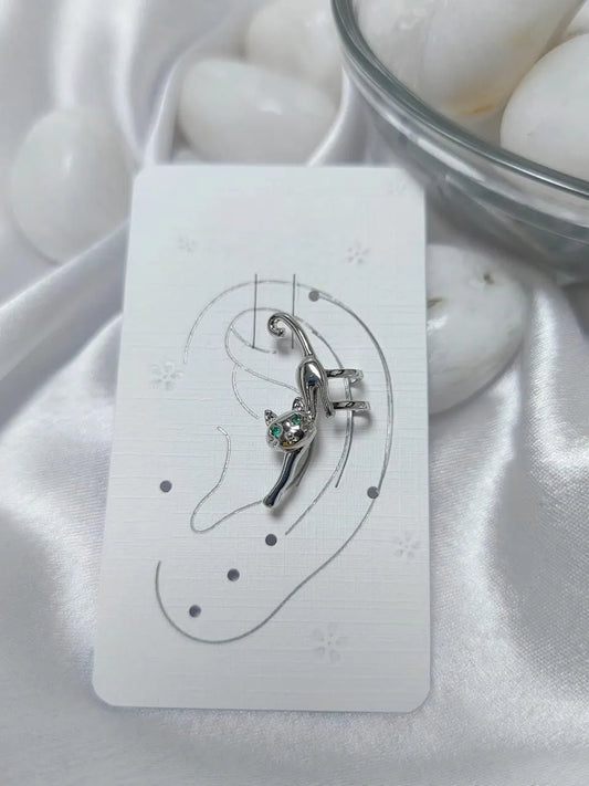 Curved Gemstone Accent Earring - Silver