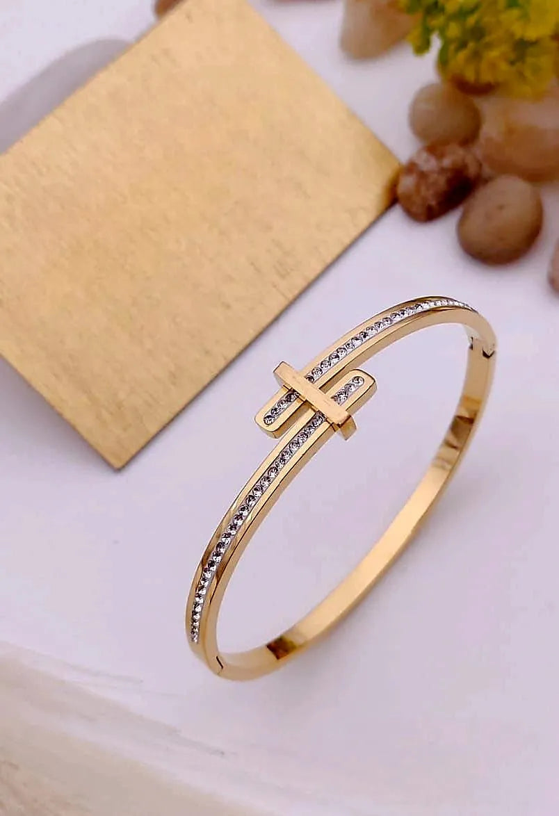 Diamond Cross Gold Kada