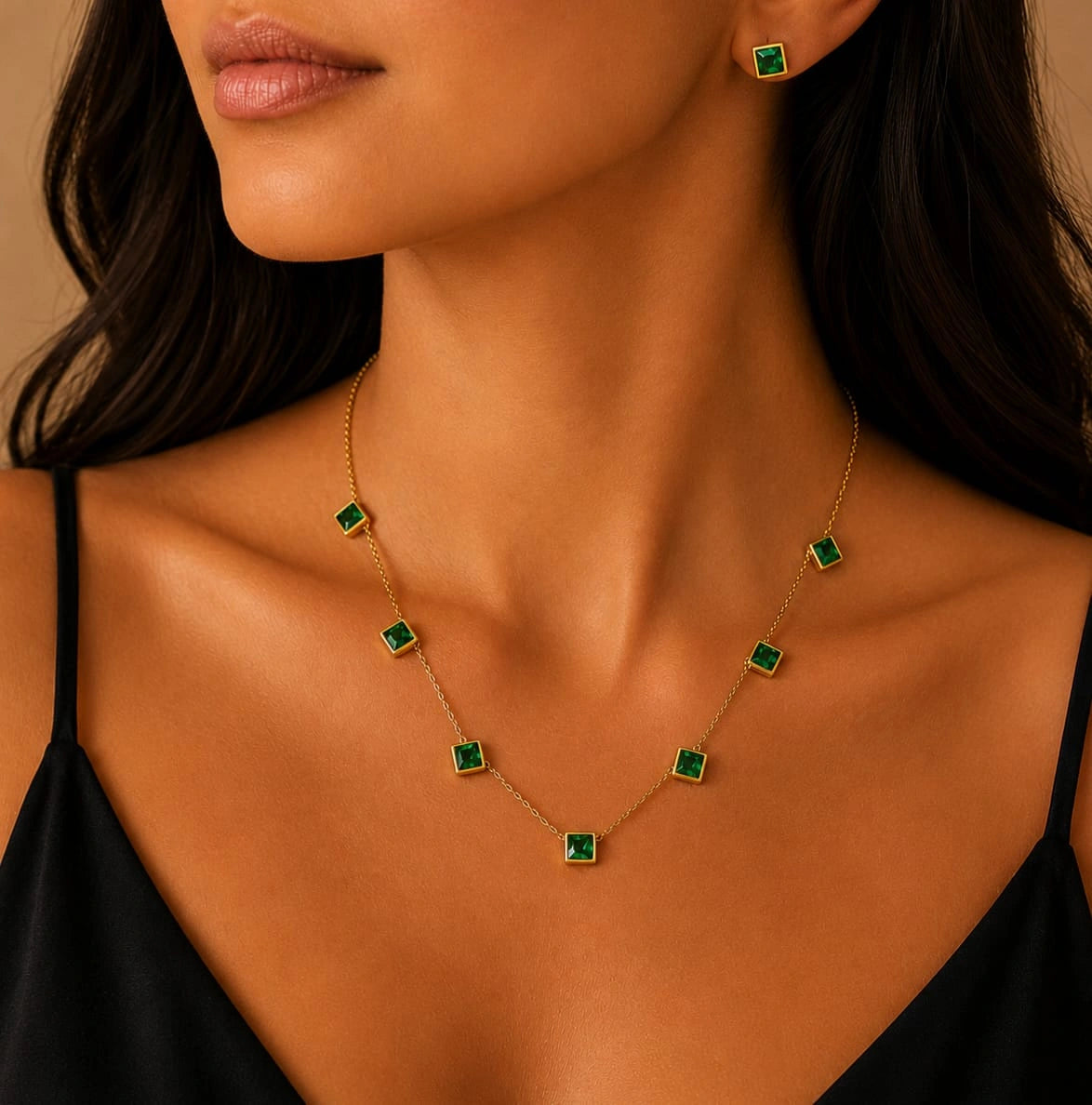 Emerald Luxe Geometric Necklace & Earring Set Shopify Product Title