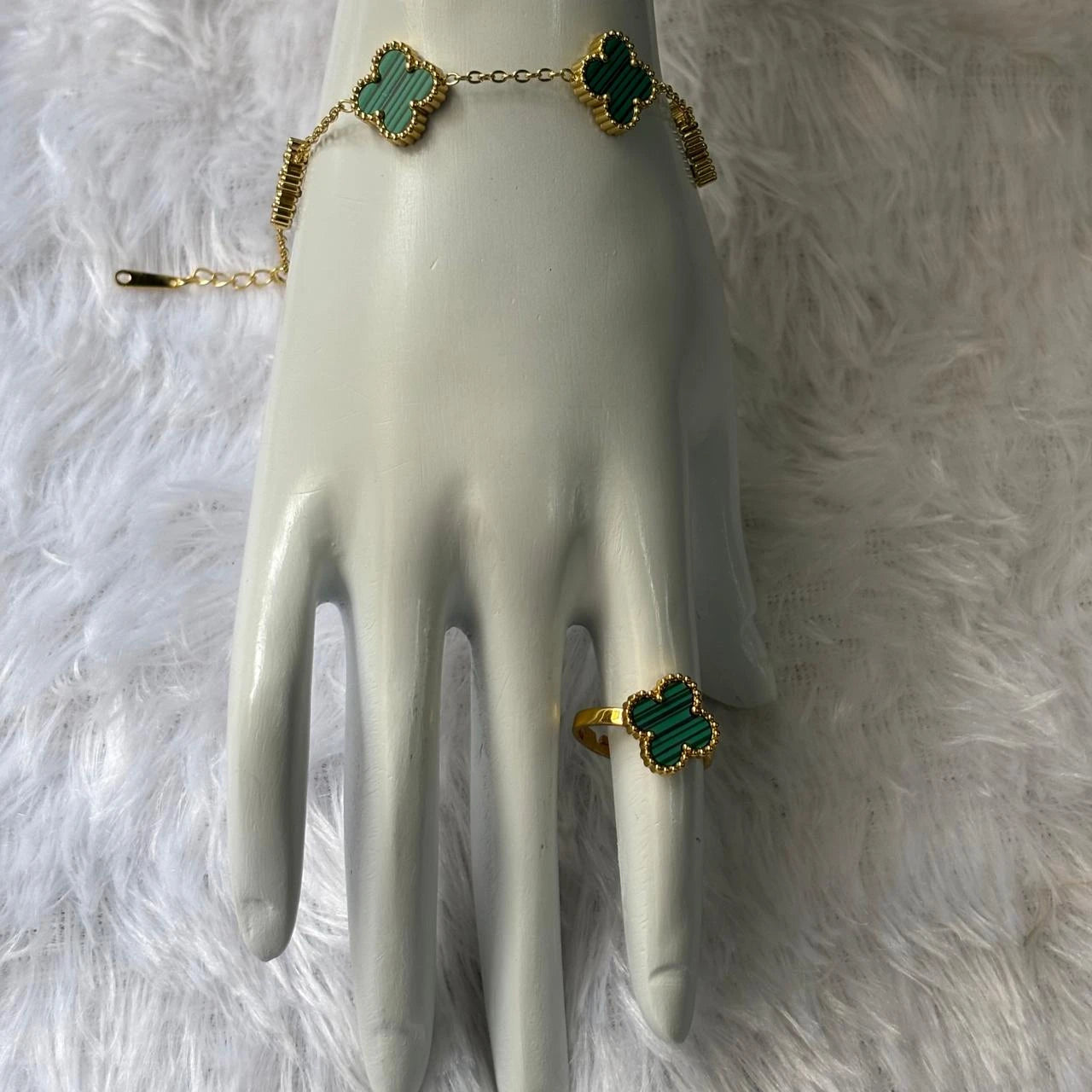 Emerald Harmony Clover Gold Necklace & Earring Set