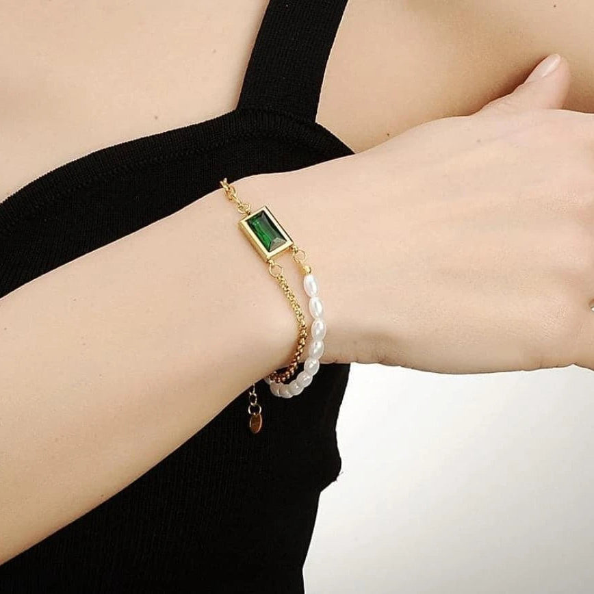 Emerald Pearl Charm Bracelet