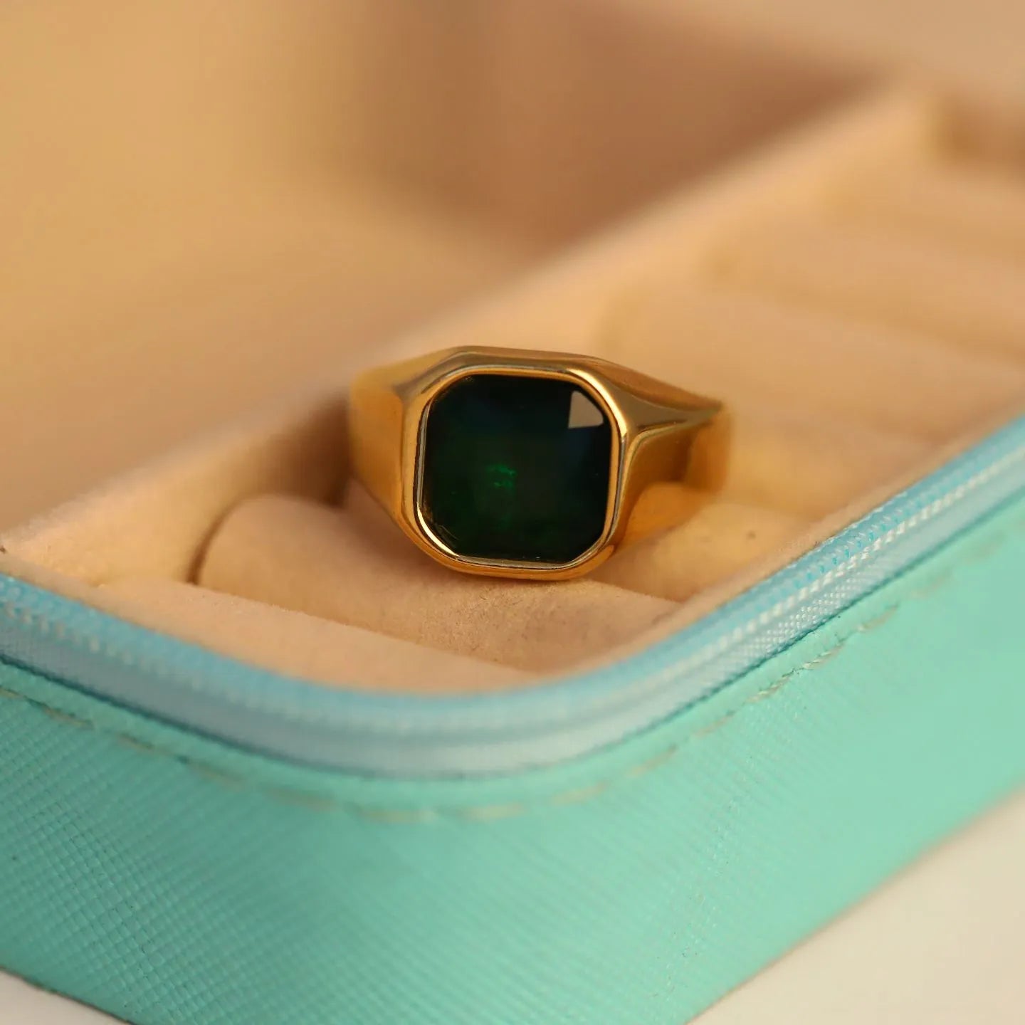 Emerald Square Signet Gold Ring