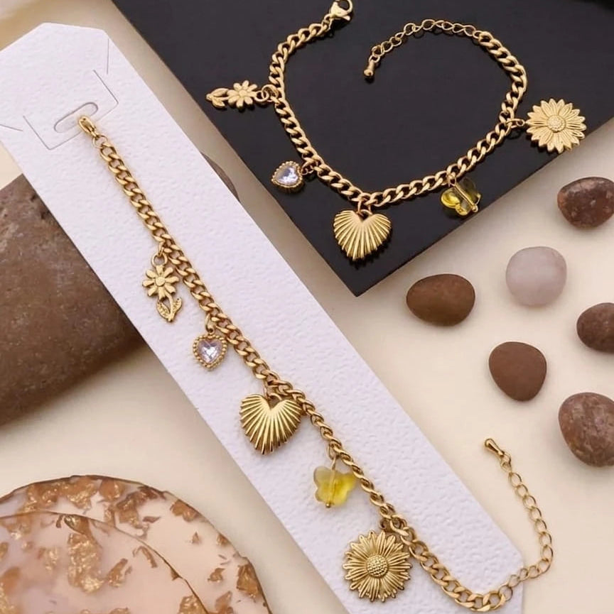 Floral Heart Charm Bracelet