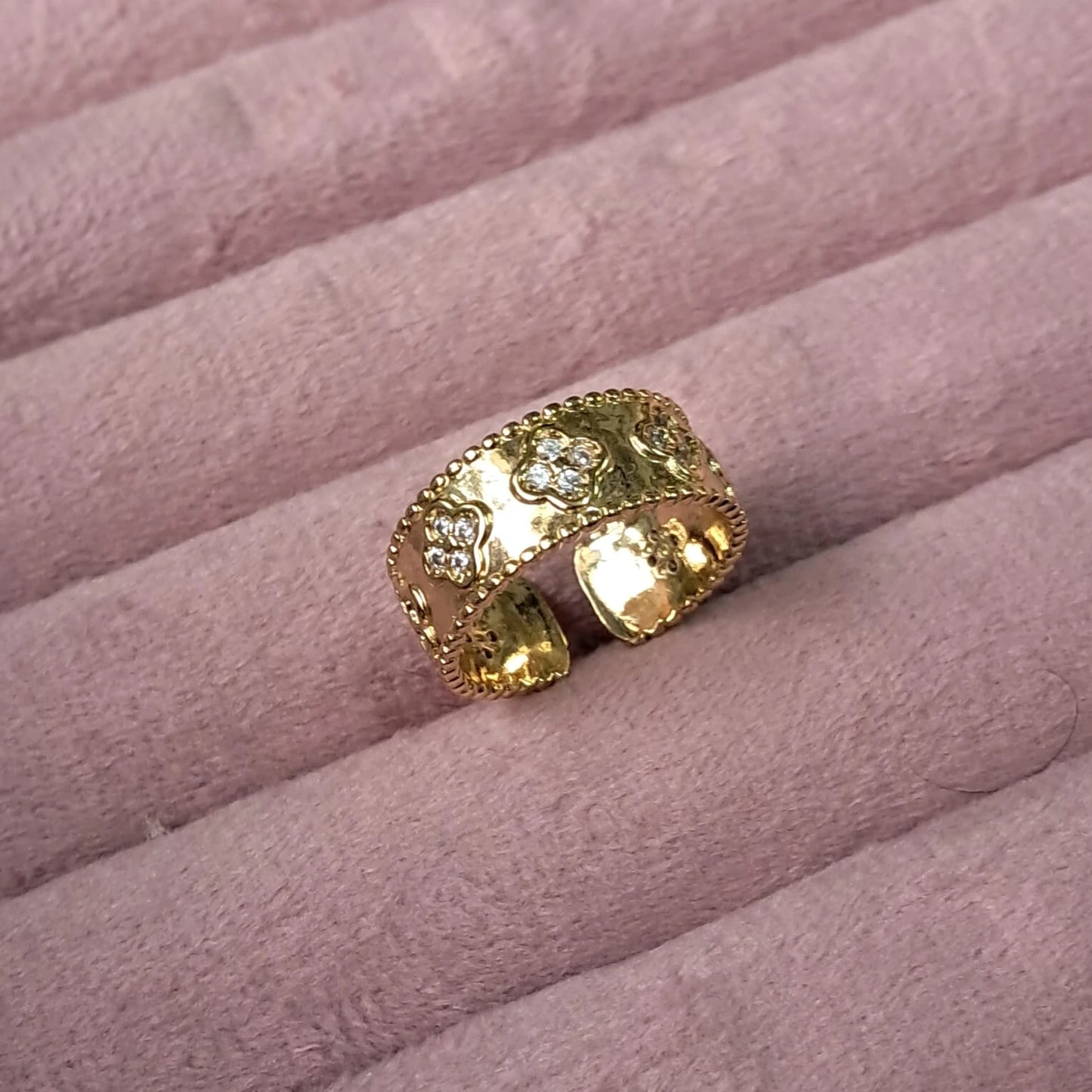 Floral Embossed Gold Open Ring