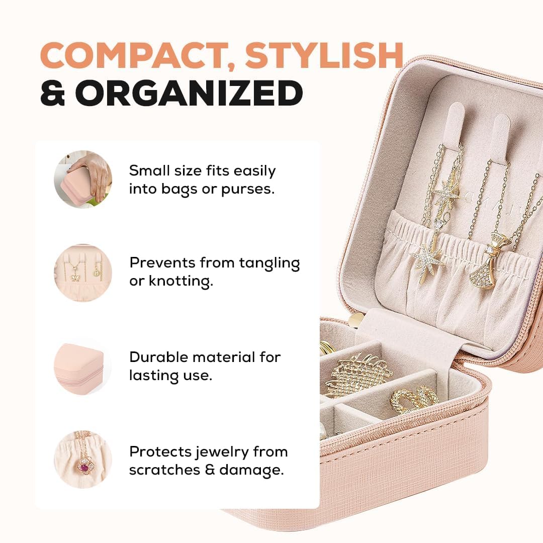 Premium Jewelry Storage Box | Compact Travel Organizer Pink