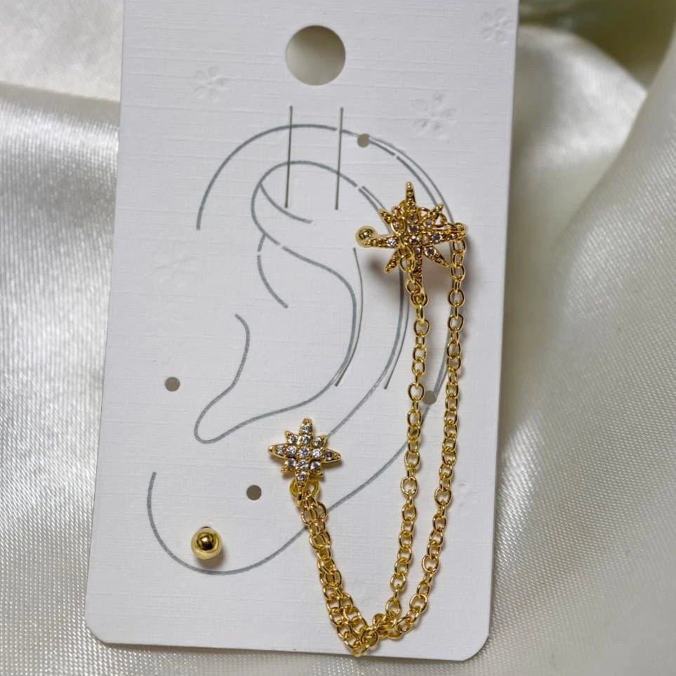 Gold Star Chain Ear Cuff Earring